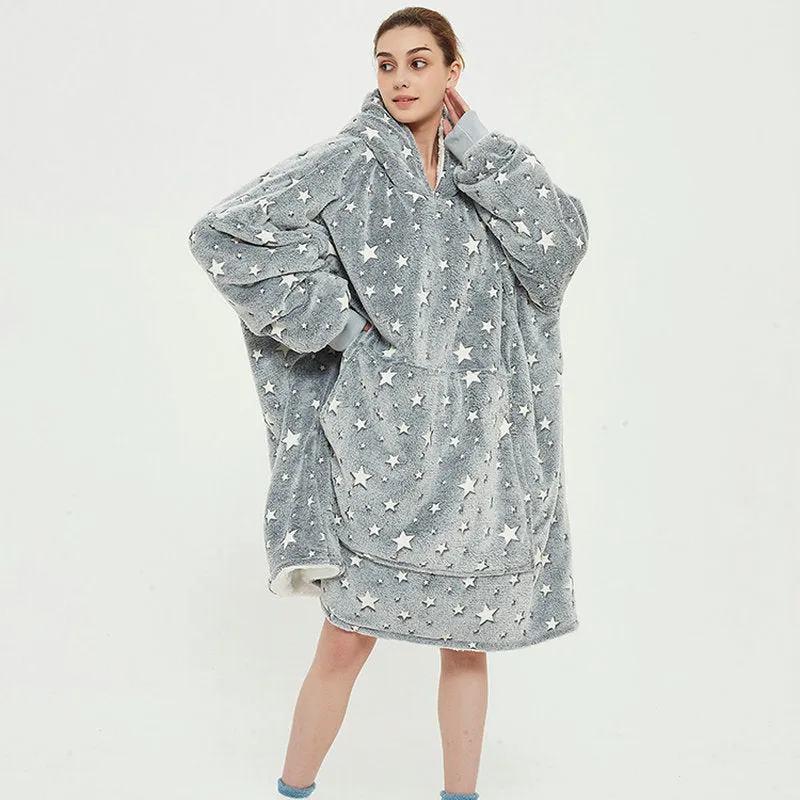 Oversized Wearable Blanket Hoodie Winter Cute Print Fleece Sleepwear Warm And Cozy Sofa Homewear