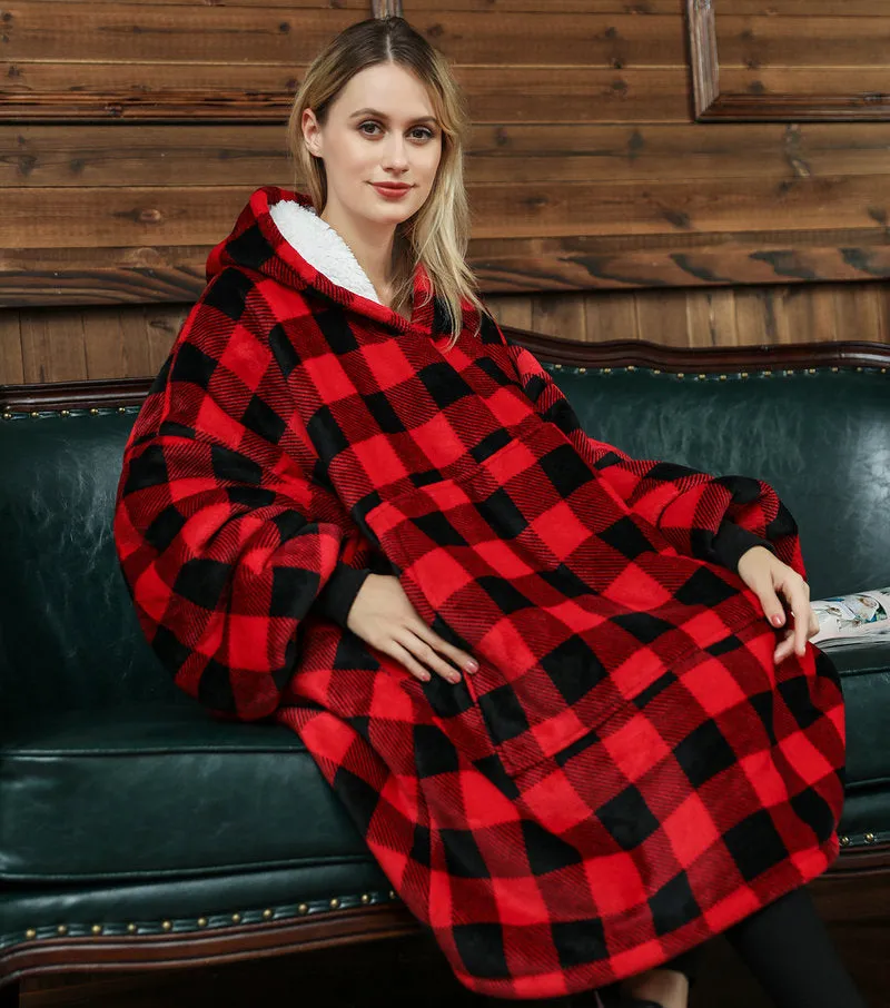 Oversized Wearable Blanket Hoodie Winter Cute Print Fleece Sleepwear Warm And Cozy Sofa Homewear