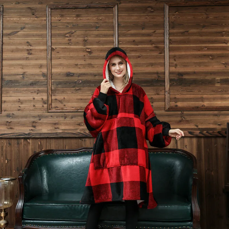 Oversized Wearable Blanket Hoodie Winter Cute Print Fleece Sleepwear Warm And Cozy Sofa Homewear