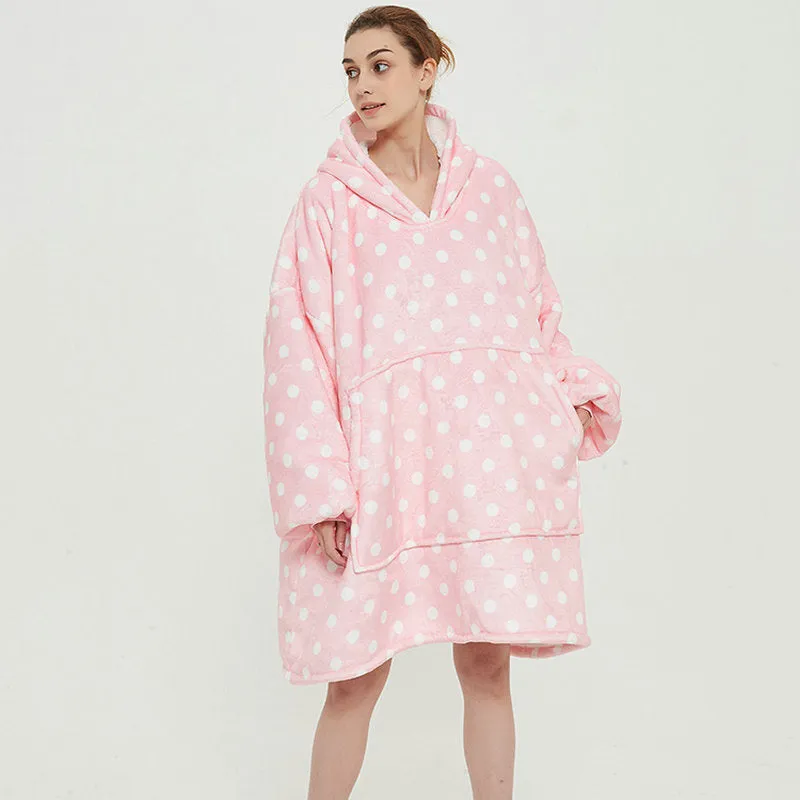 Oversized Wearable Blanket Hoodie Winter Cute Print Fleece Sleepwear Warm And Cozy Sofa Homewear