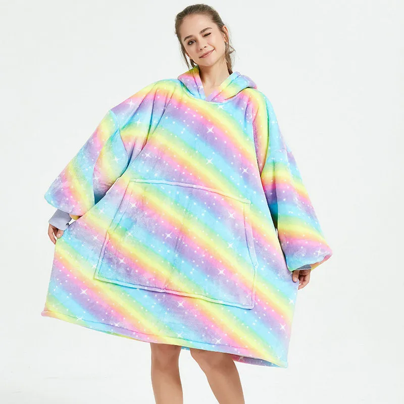 Oversized Wearable Blanket Hoodie Winter Cute Print Fleece Sleepwear Warm And Cozy Sofa Homewear