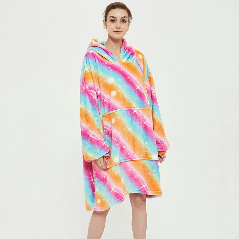 Oversized Wearable Blanket Hoodie Winter Cute Print Fleece Sleepwear Warm And Cozy Sofa Homewear