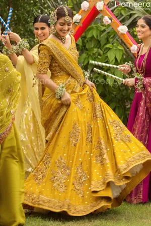 Pakistani Designer Embroidered Yellow Lehenga Choli #BN845