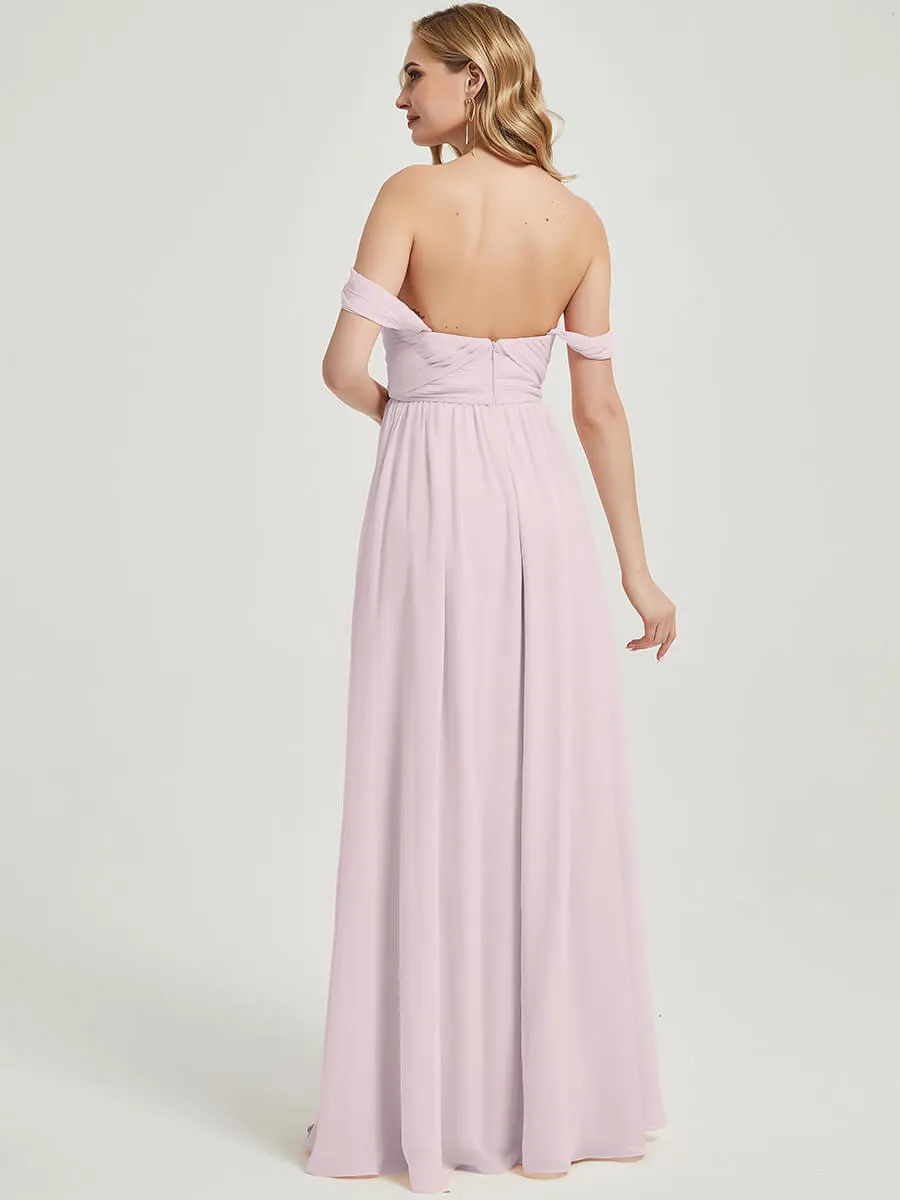 Pale Rose Pleated Convertible Maxi Chiffon Bridesmaid Dress