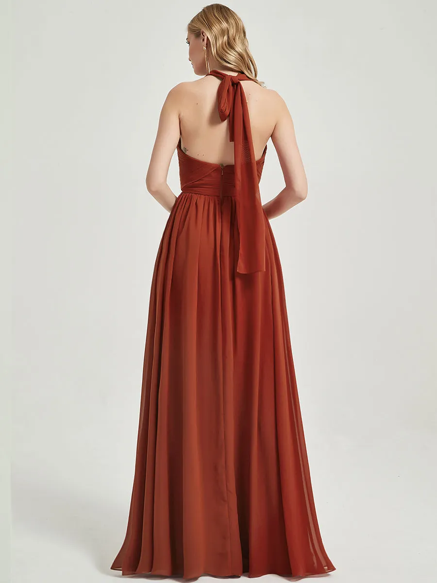 Pale Rose Pleated Convertible Maxi Chiffon Bridesmaid Dress