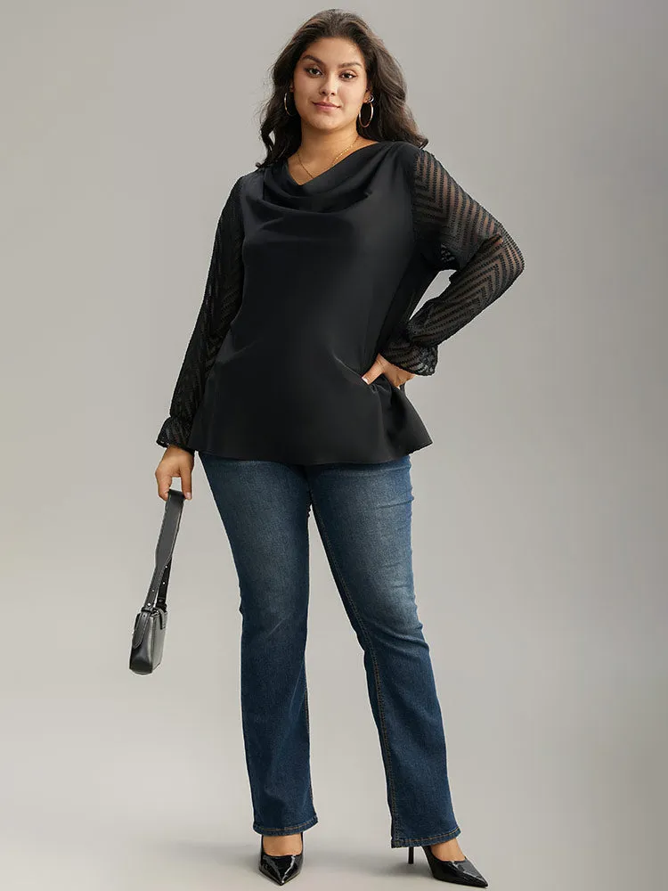 Patchwork Mesh Texture Cowl Neck Blouse
