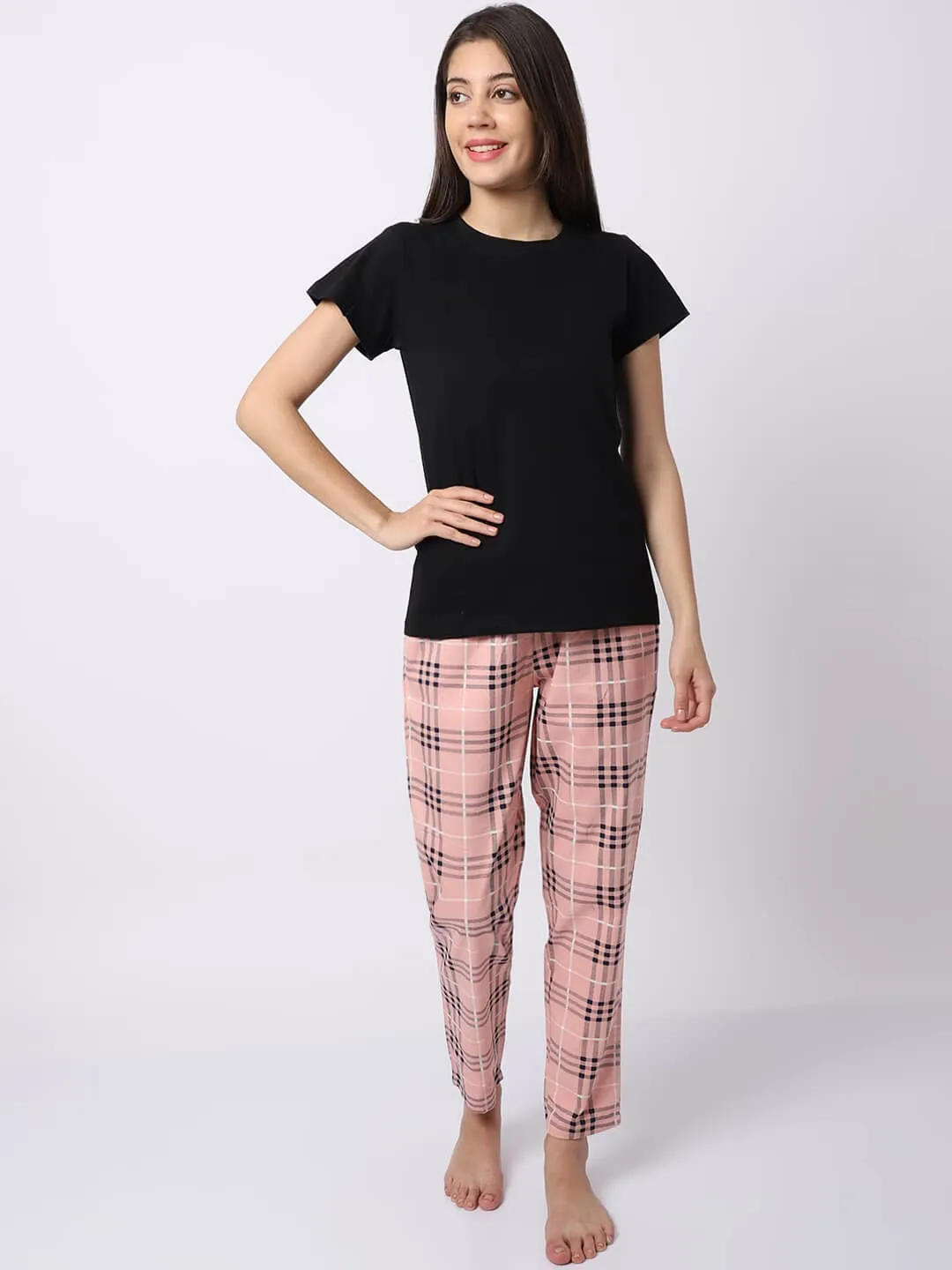Peach Abstract Printed Cotton Night Suit for Women | S-XL | Claura