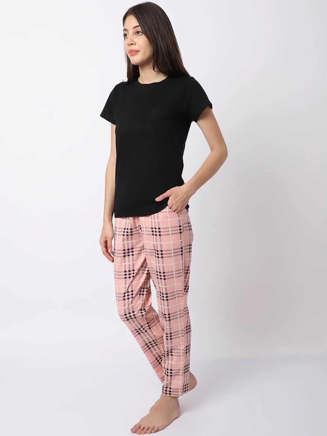 Peach Abstract Printed Cotton Night Suit for Women | S-XL | Claura