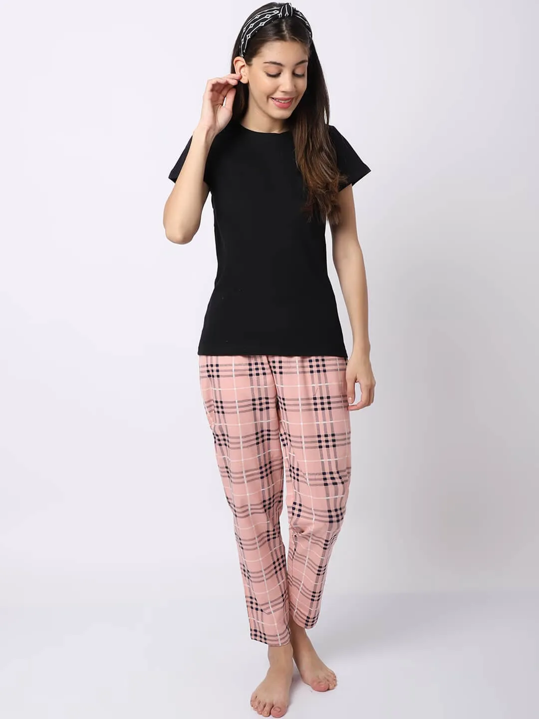 Peach Abstract Printed Cotton Night Suit for Women | S-XL | Claura