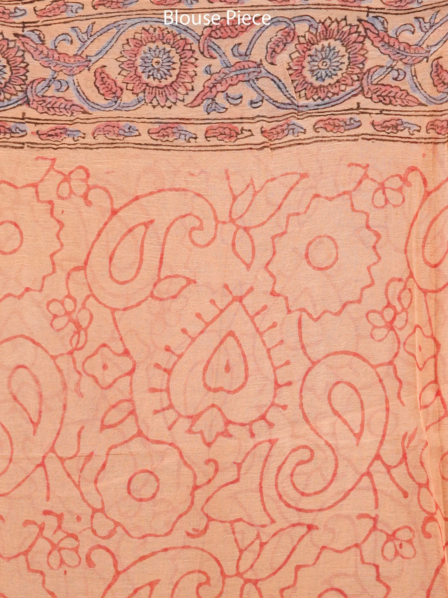 Peach Coral  Hand Block Printed Chiffon Saree with Zari Border - S031703285