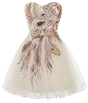 Peacock Embroidery Homecoming Dress