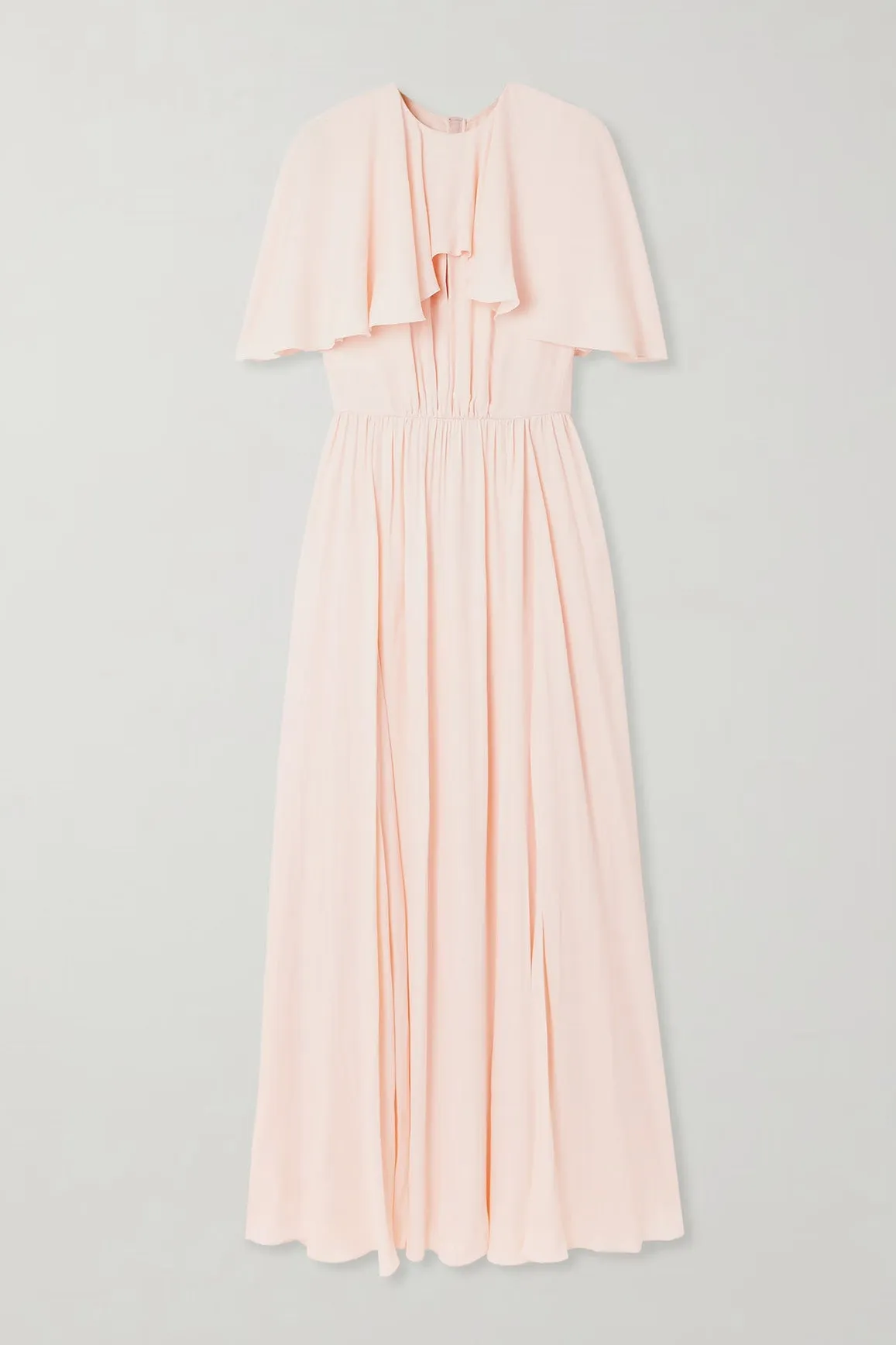 Pearl Pink Chiffon Cape Sleeve A Line Ankle Length Prom Dress