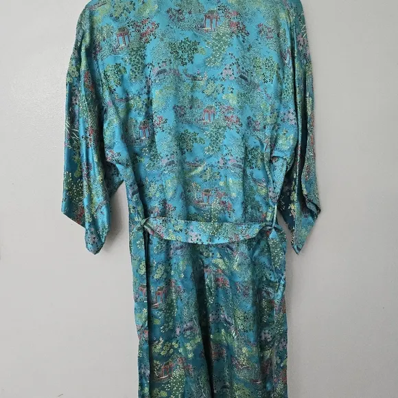 Peony Brand Kimono Robe Womens S Blue Satin Shanghai Vintage Chinese Jacket