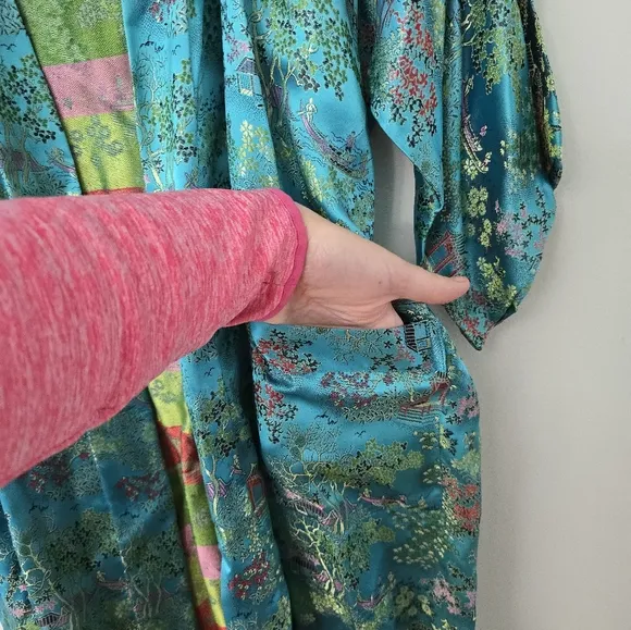 Peony Brand Kimono Robe Womens S Blue Satin Shanghai Vintage Chinese Jacket