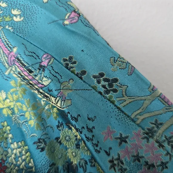 Peony Brand Kimono Robe Womens S Blue Satin Shanghai Vintage Chinese Jacket