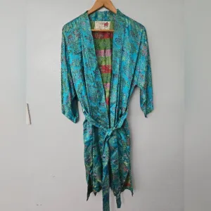 Peony Brand Kimono Robe Womens S Blue Satin Shanghai Vintage Chinese Jacket