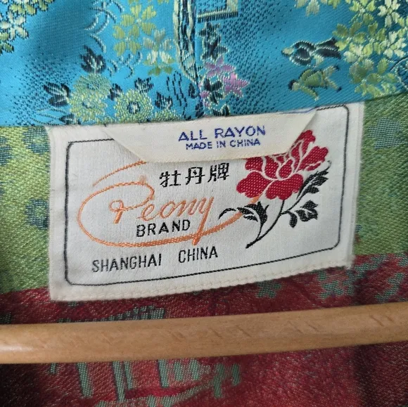 Peony Brand Kimono Robe Womens S Blue Satin Shanghai Vintage Chinese Jacket