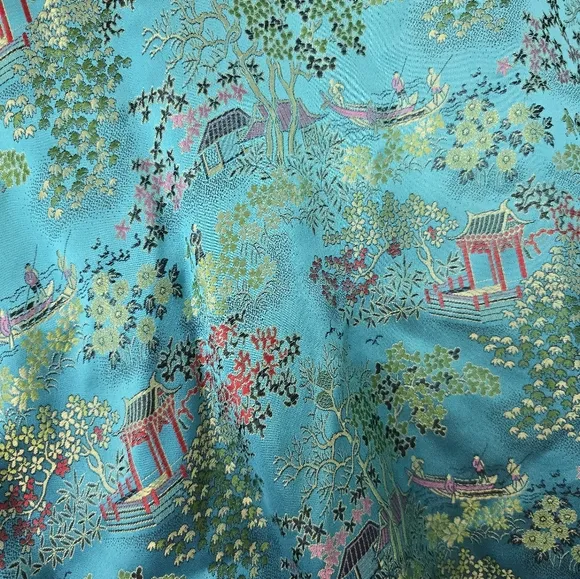 Peony Brand Kimono Robe Womens S Blue Satin Shanghai Vintage Chinese Jacket