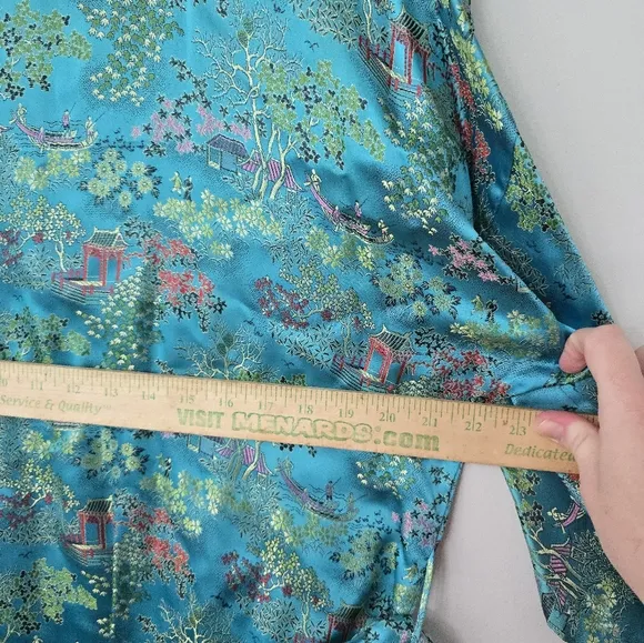Peony Brand Kimono Robe Womens S Blue Satin Shanghai Vintage Chinese Jacket