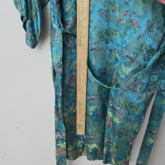 Peony Brand Kimono Robe Womens S Blue Satin Shanghai Vintage Chinese Jacket