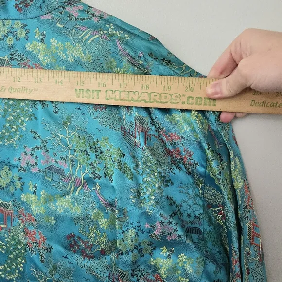 Peony Brand Kimono Robe Womens S Blue Satin Shanghai Vintage Chinese Jacket