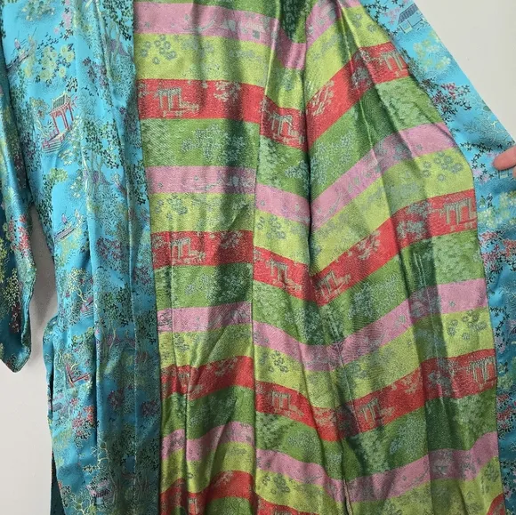 Peony Brand Kimono Robe Womens S Blue Satin Shanghai Vintage Chinese Jacket
