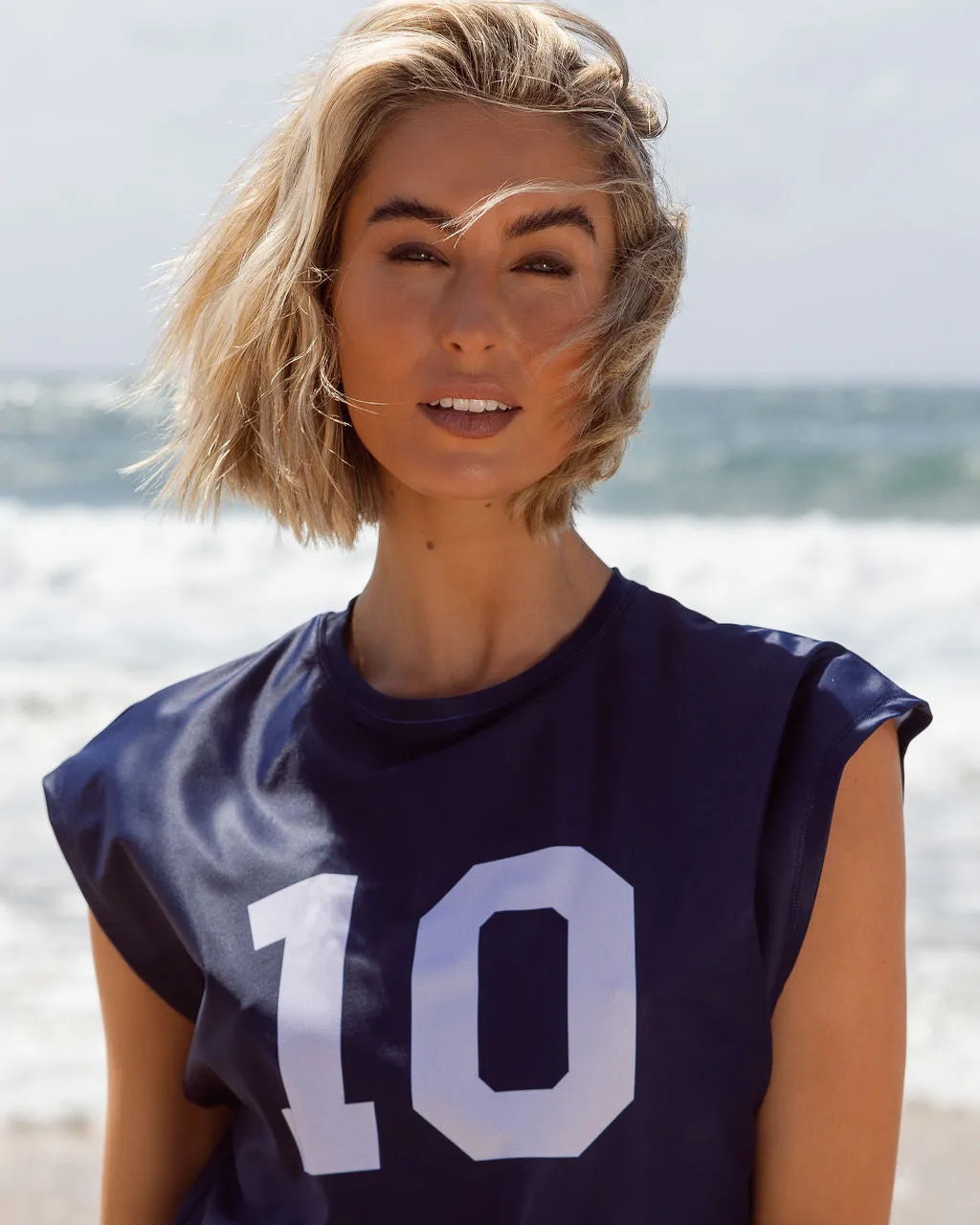 Perfect 10 Sleeveless Rashguard - Navy/White