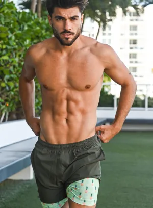 Performance Gym Short   Compression Liner - Green by Bermies Swimwear