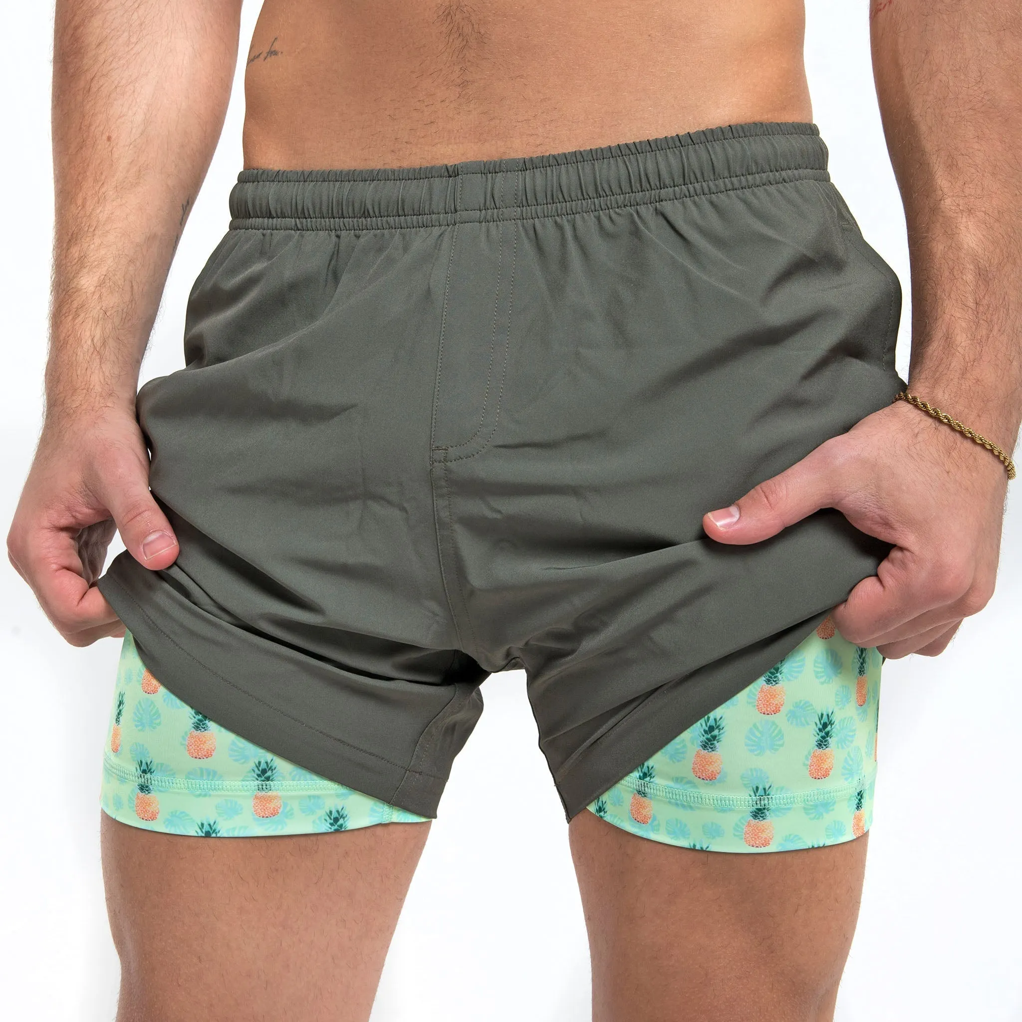 Performance Gym Short   Compression Liner - Green by Bermies Swimwear