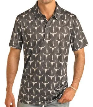 Performance Skull Polo Shirt In Charcoal
