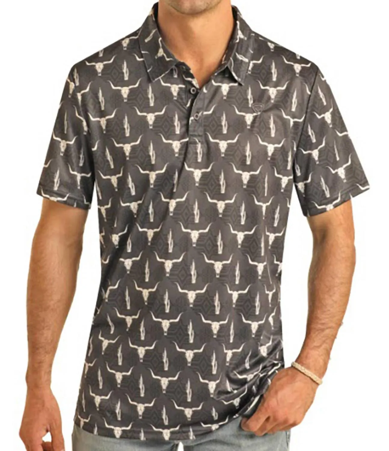 Performance Skull Polo Shirt In Charcoal