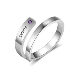 Personalized Silver Ring - One Custom Name - One Custom Birthstone - Customized Gifts