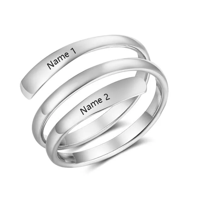 Personalized Stainless Steel Ring - Engrave Two Custom Name - Two Custom Color Adjustable Rings - Gift for Lovers