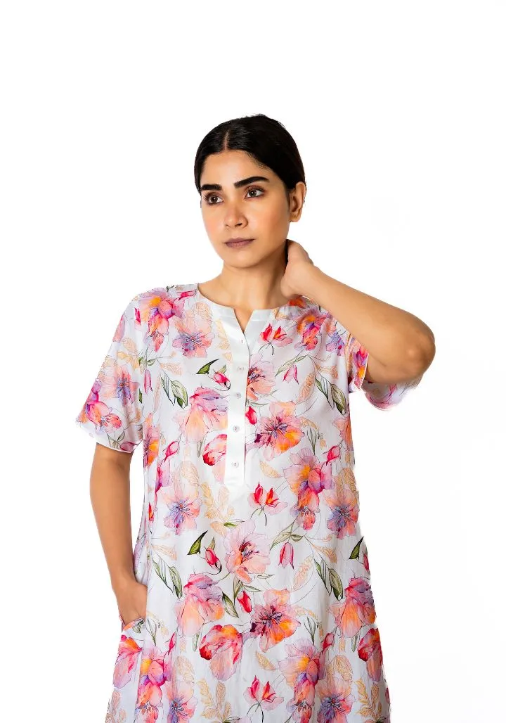 Petal Breeze – Cotton Nighty with Satin Yoke