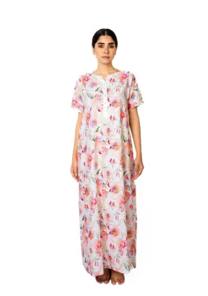 Petal Breeze – Cotton Nighty with Satin Yoke