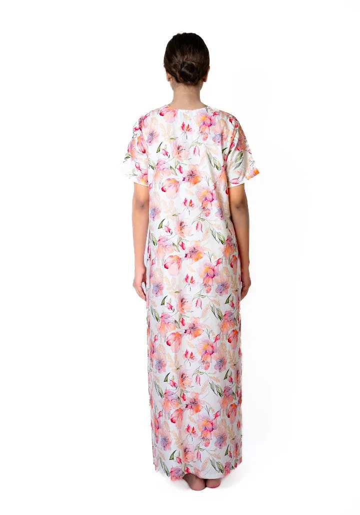 Petal Breeze – Cotton Nighty with Satin Yoke