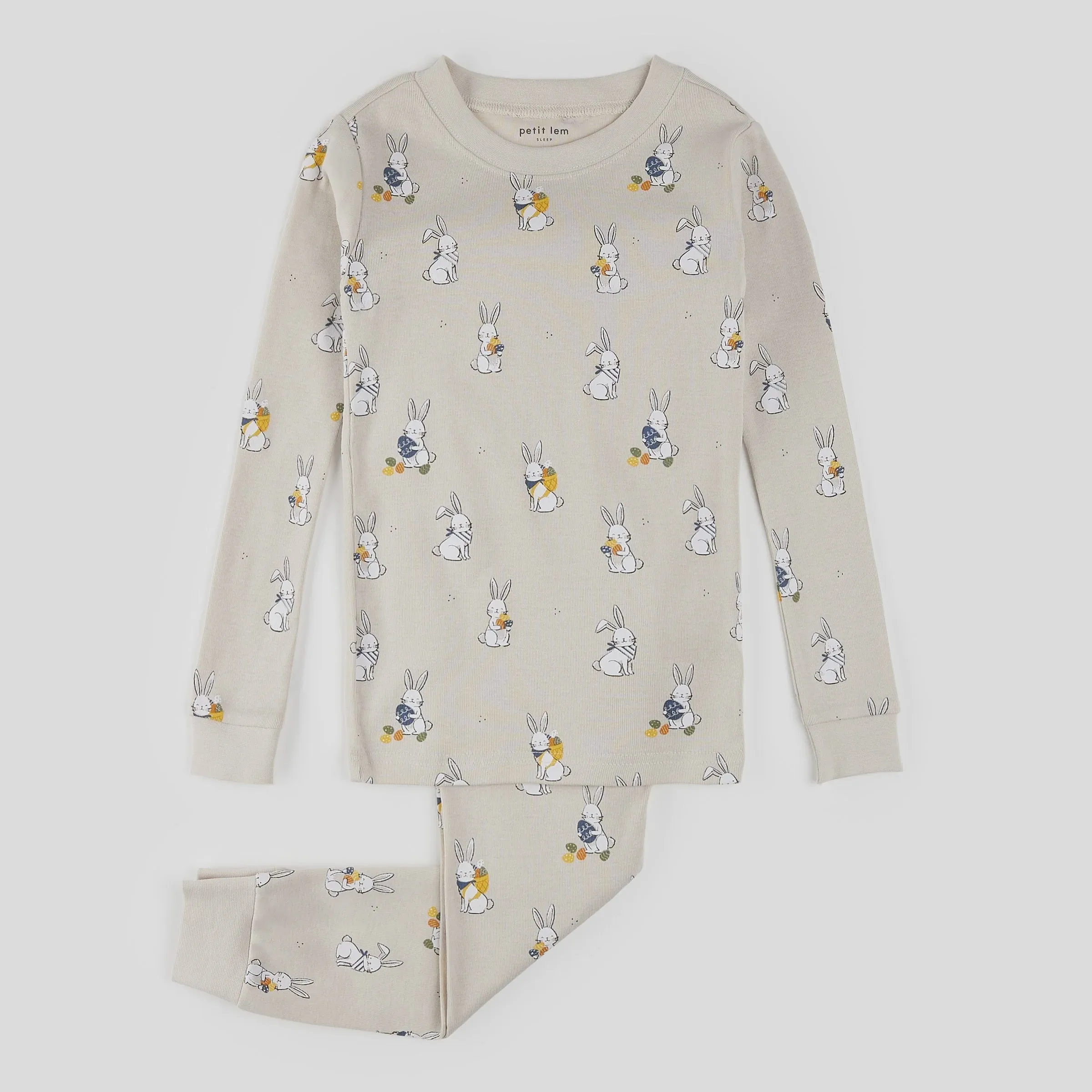 Petit Lem - Egg Hunt Print on Crème PJ Set