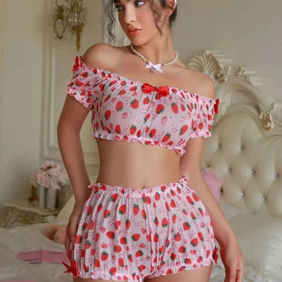 PetitDoll Women Lingerie Set, Strawberry Printed Bralette