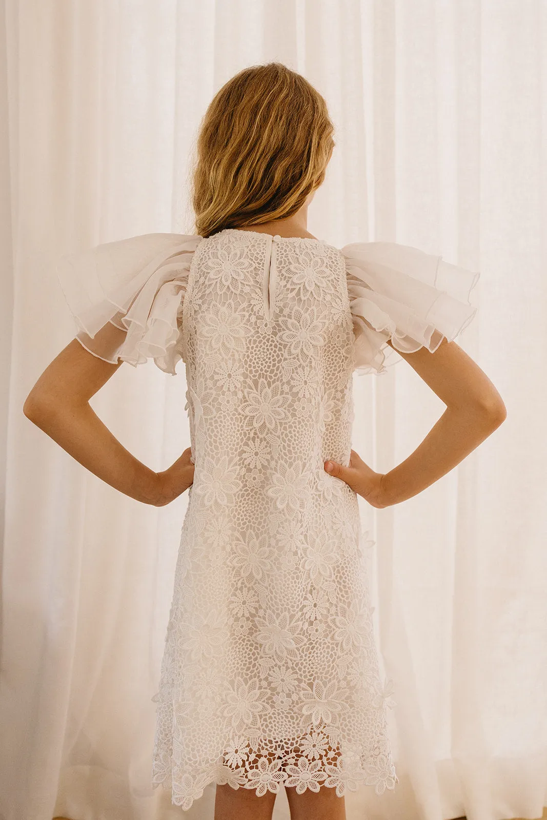 PETITE AMALIE Soleil Organza Ruffle Sleeve Lace Dress