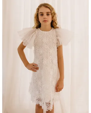 PETITE AMALIE Soleil Organza Ruffle Sleeve Lace Dress