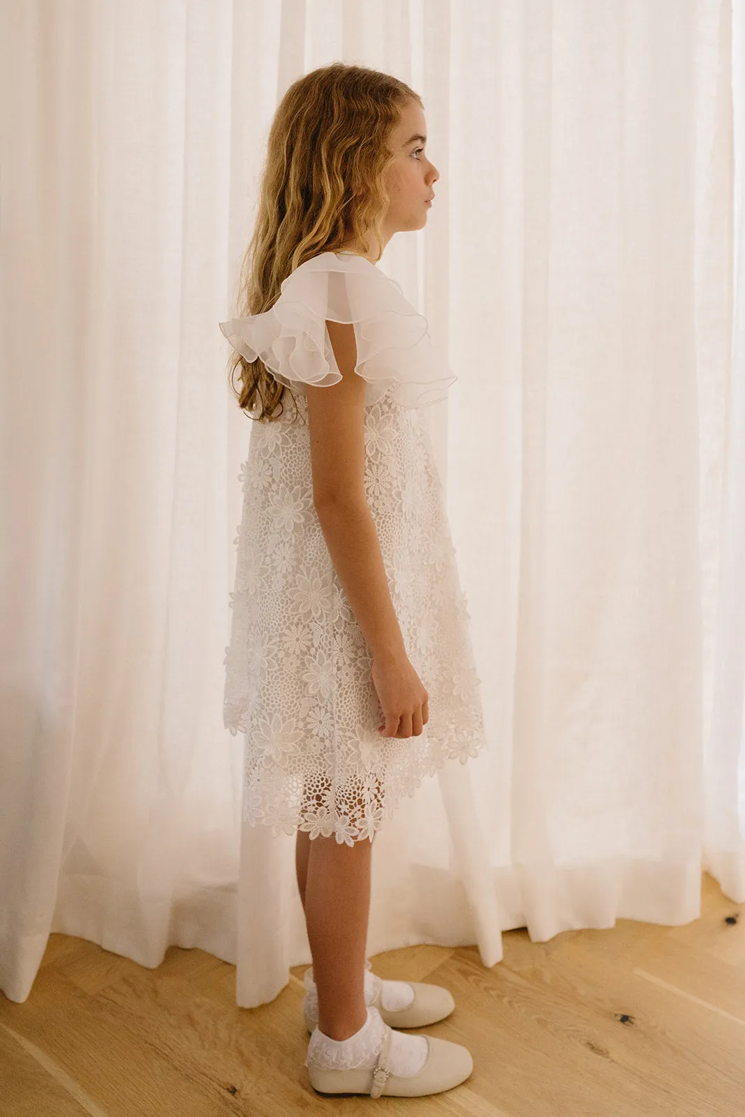 PETITE AMALIE Soleil Organza Ruffle Sleeve Lace Dress