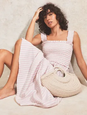 Petite Pink Stripe Shirred Dress