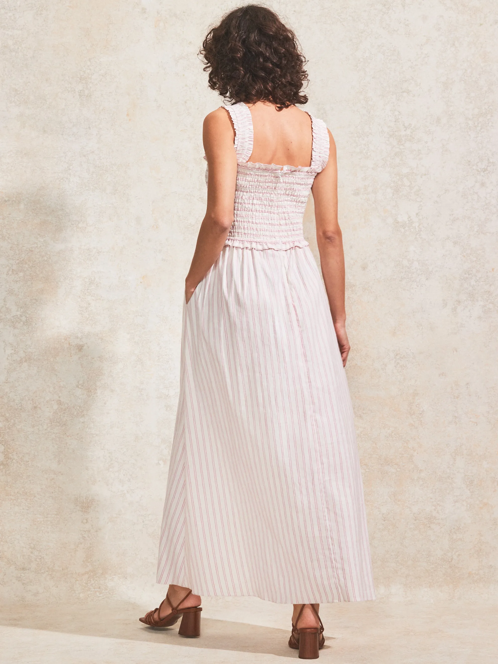Petite Pink Stripe Shirred Dress