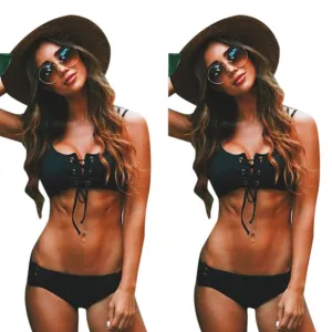Philomena Black Lace Up Bikini