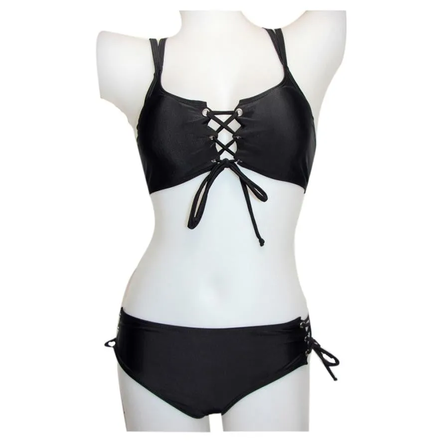 Philomena Black Lace Up Bikini