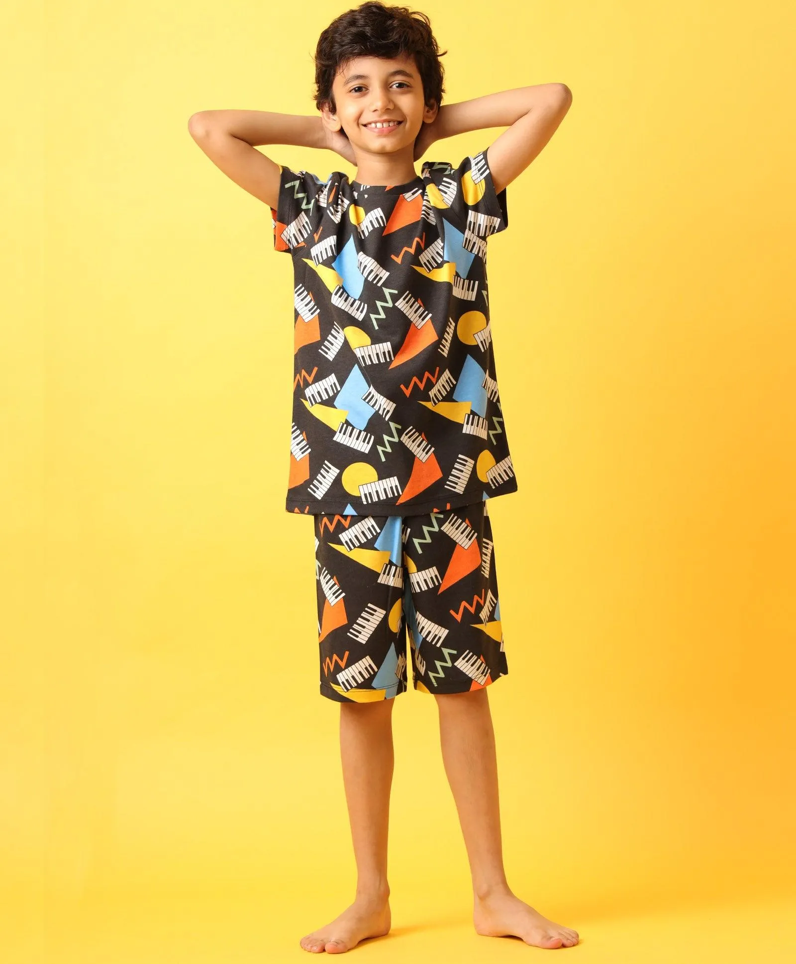 PIANO BLACK BOYS SLEEPWEAR SHORT SET - BLACK
