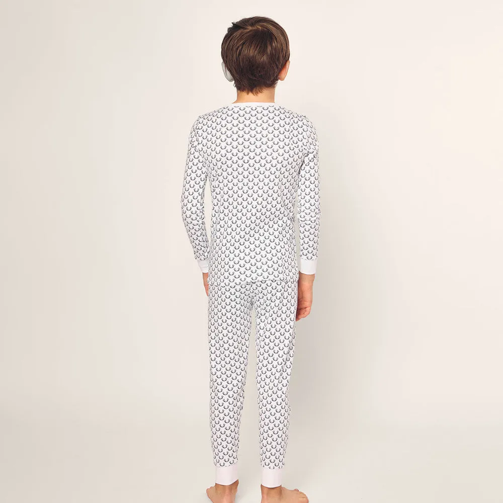 Pima Snug Fit Pyjama Set | Nordic Antlers on White