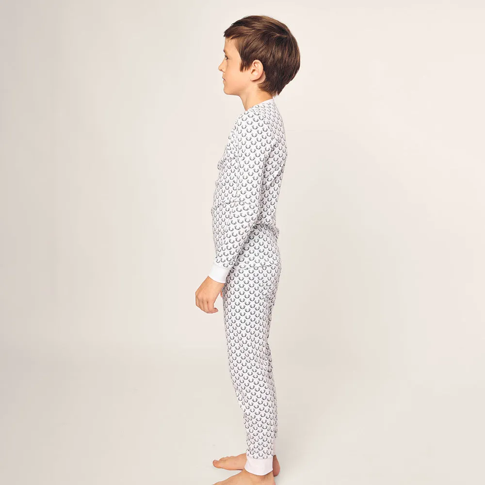 Pima Snug Fit Pyjama Set | Nordic Antlers on White