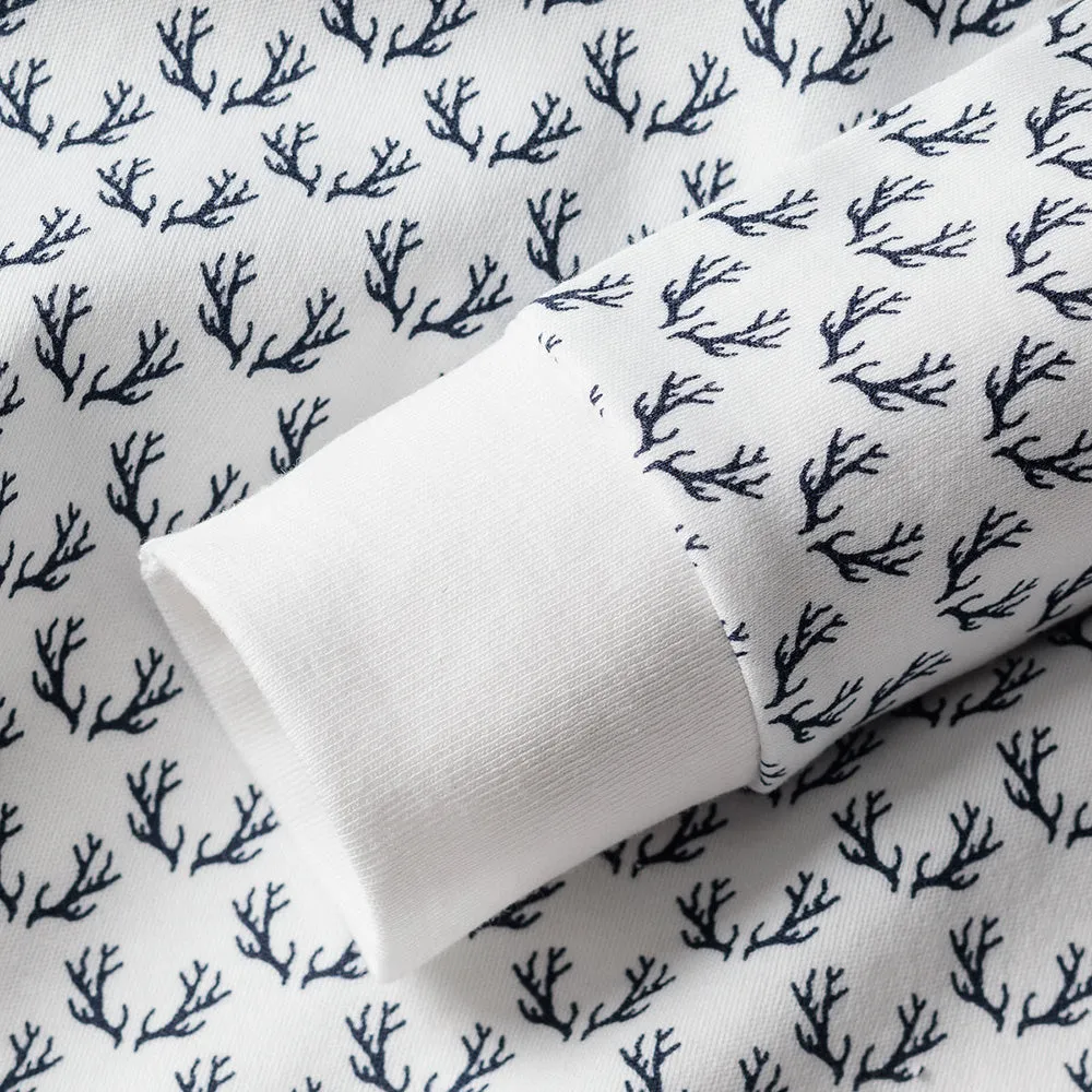 Pima Snug Fit Pyjama Set | Nordic Antlers on White