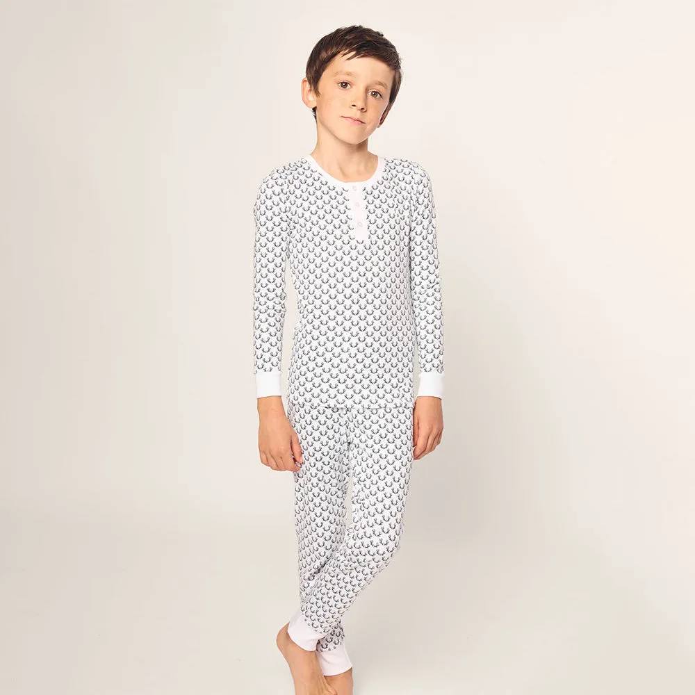 Pima Snug Fit Pyjama Set | Nordic Antlers on White